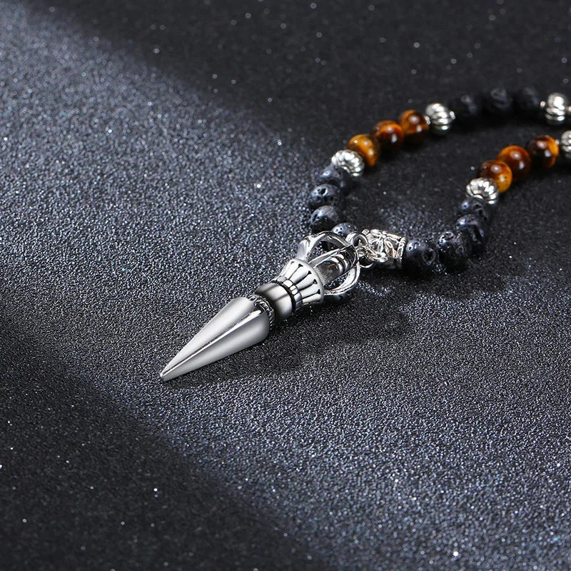 Buddhist Necklace Tiger Eye & Lava Stone - Natural Gemstone Mala Pendant | Buddhive