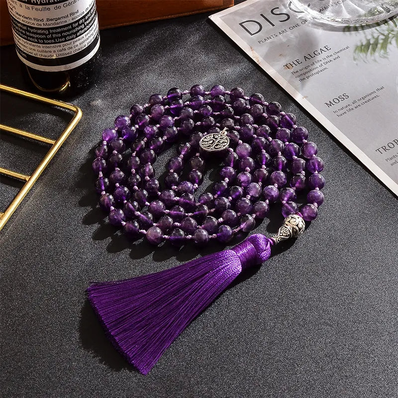 Tibetan Mala Beads Amethyst Necklace 108 - Authentic Prayer Beads for Meditation | Buddhive