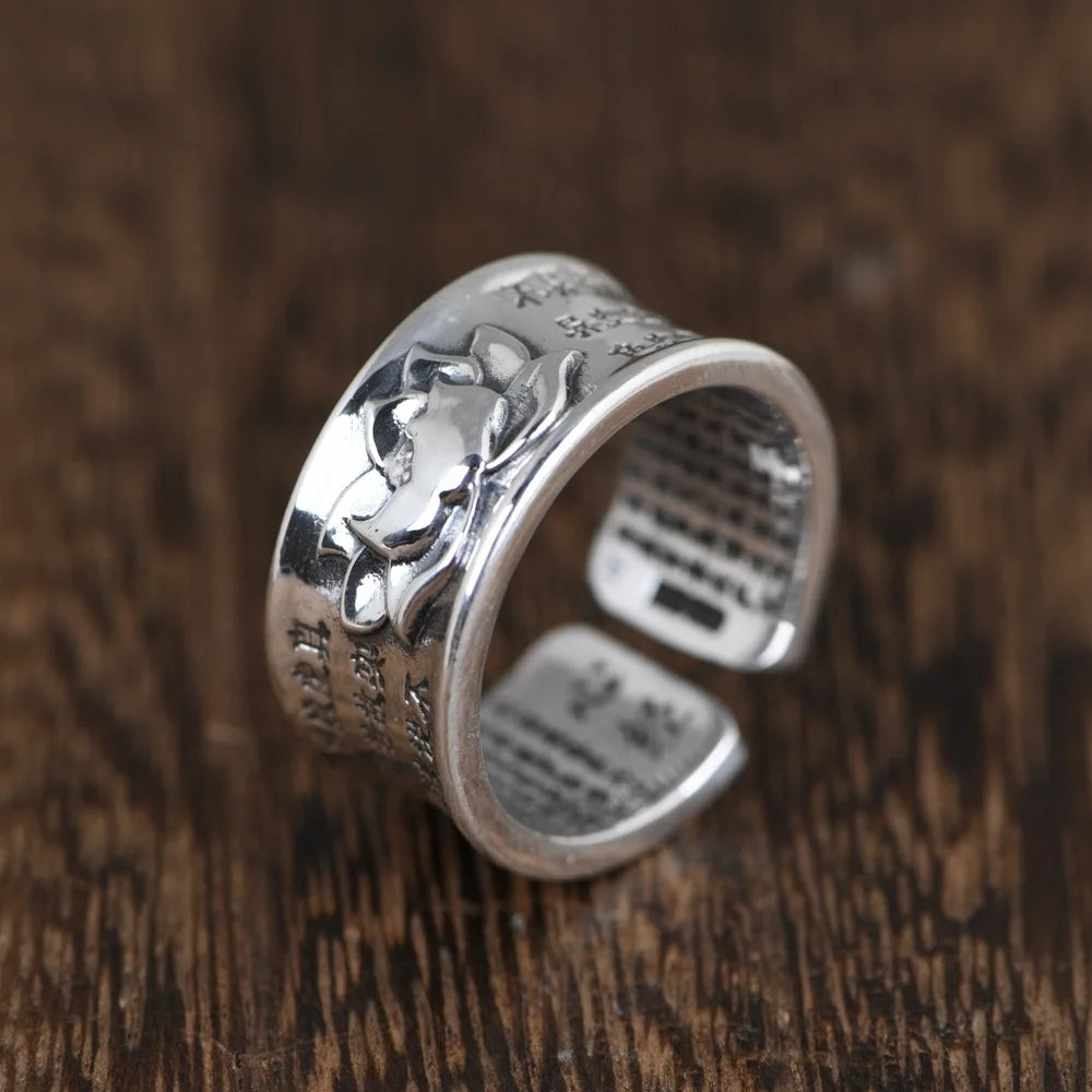 Lotus Sutra Ring 990 Sterling Silver Buddhist Jewelry - Vintage Unisex Design | Buddhive