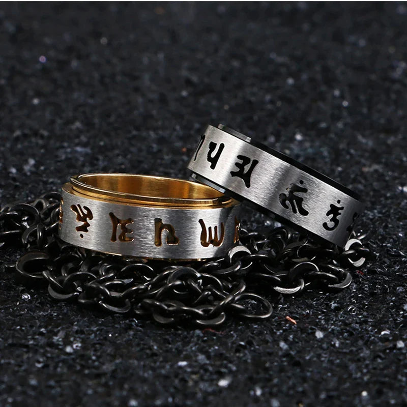 Buddhist Mantra Ring Titanium - 8mm Spinning Band for Men - Lead-Free Meditation Jewelry | Buddhive