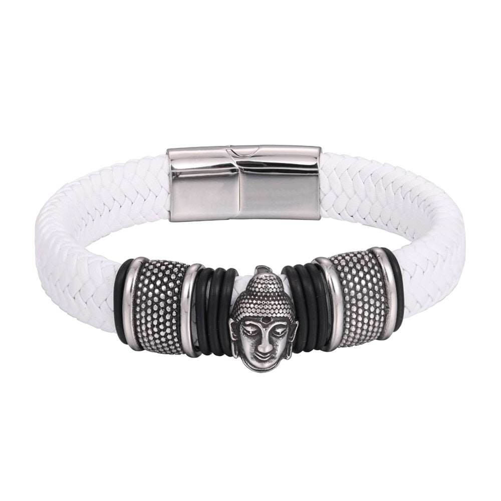 Buddha Leather Bracelet - Genuine Leather with Stainless Steel Clasp - 3 Colors & Sizes | Buddhive