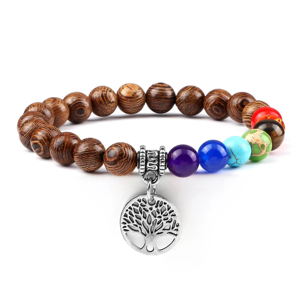 7 Chakra Bracelet Tree of Life Charm Natural Stone - Healing Energy & Balance | Buddhive