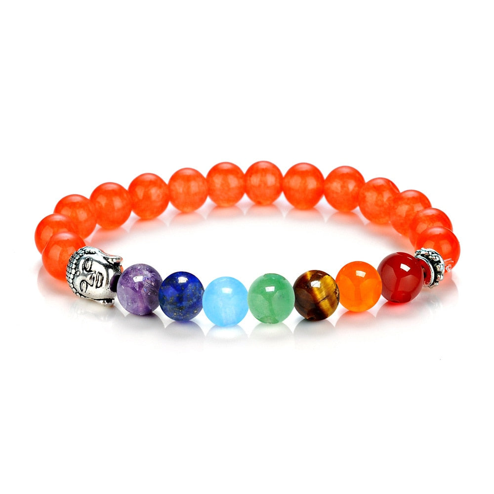 Buddha Bracelet Multicolor Natural Stones - Tiger Eye & Chakra Gemstones - 7.5 inch | Buddhive