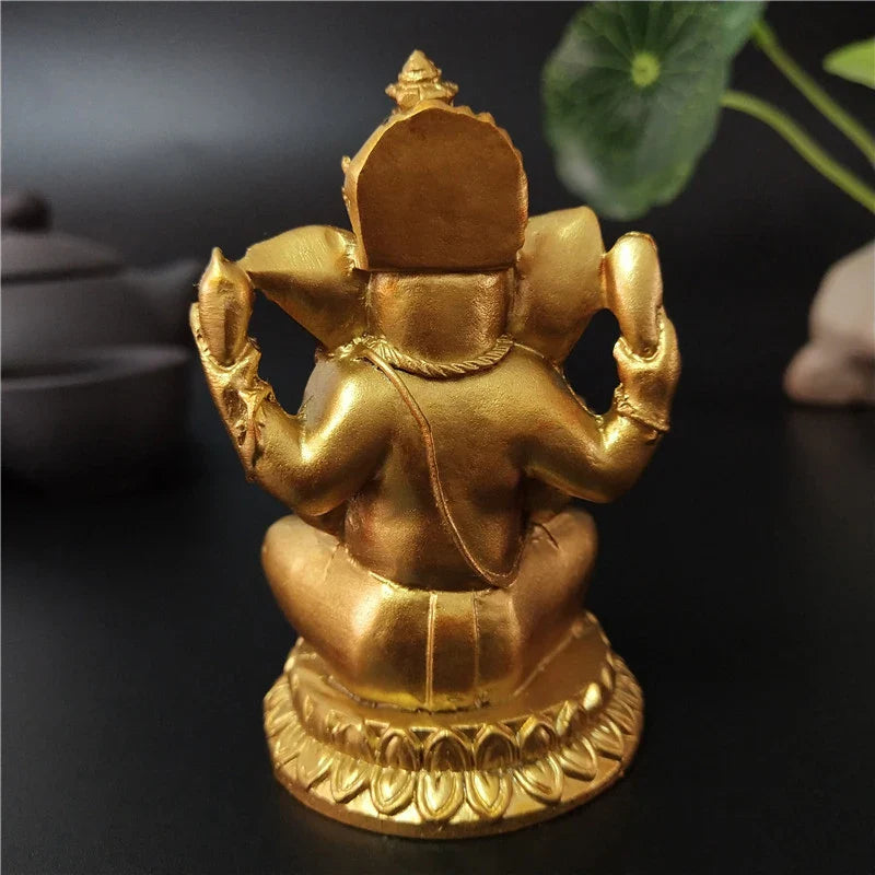 Ganesh Statue on Lotus - Golden 4-Arm Hindu Deity Figurine - Good Luck & Prosperity | Buddhive