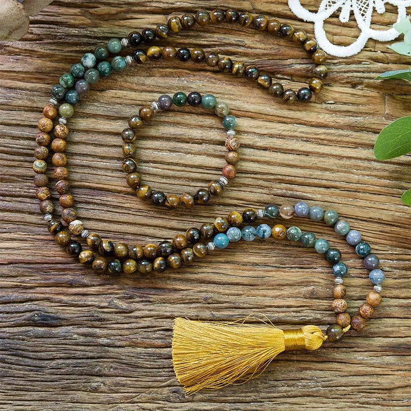 Mala Beads 108 Yellow Tiger Eye Stone - Tibetan Buddhist Prayer Necklace for Meditation | Buddhive