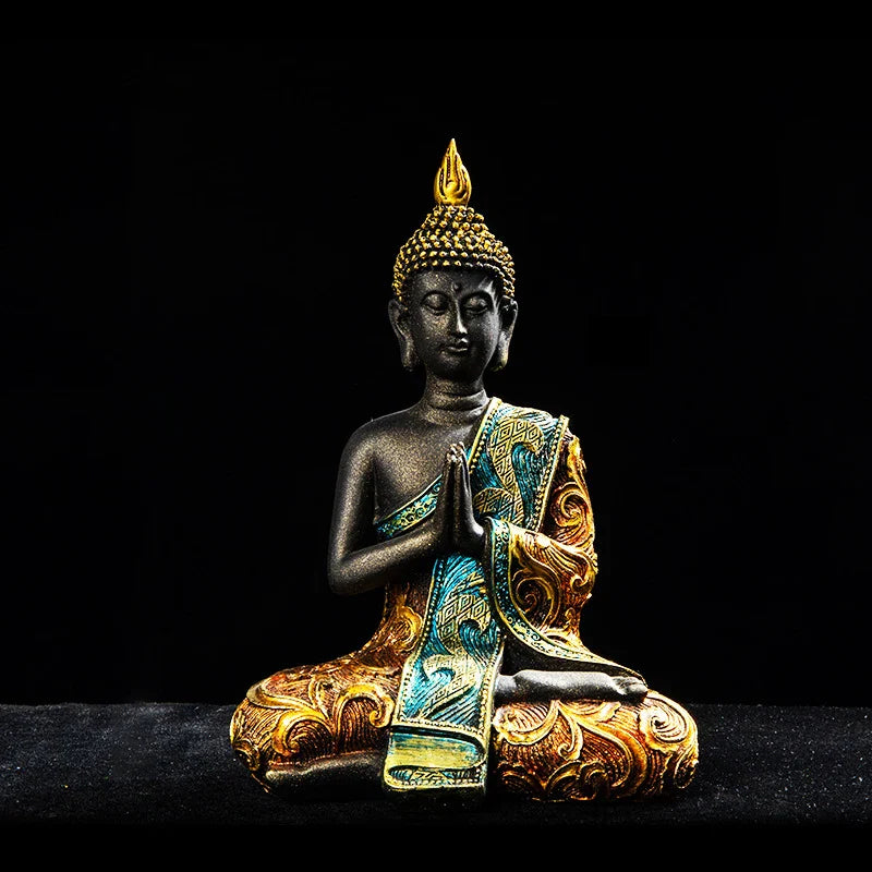 Thai Buddha Statue - Hand-Painted Black & Gold Resin - Traditional Thailand Style | Buddhive