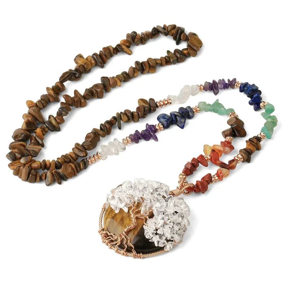 Tree of Life Necklace Multicolor Gemstone Copper Pendant | Buddhist Jewelry | Buddhive