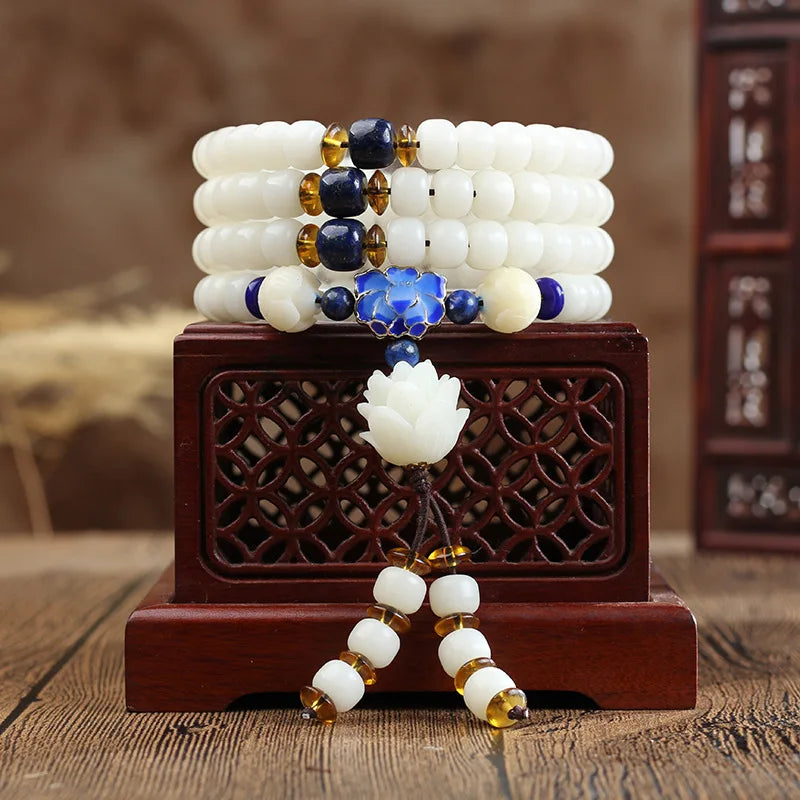 Tibetan Mala Beads White Stone 108 Prayer Beads - Meditation & Mantra Practice | Buddhive