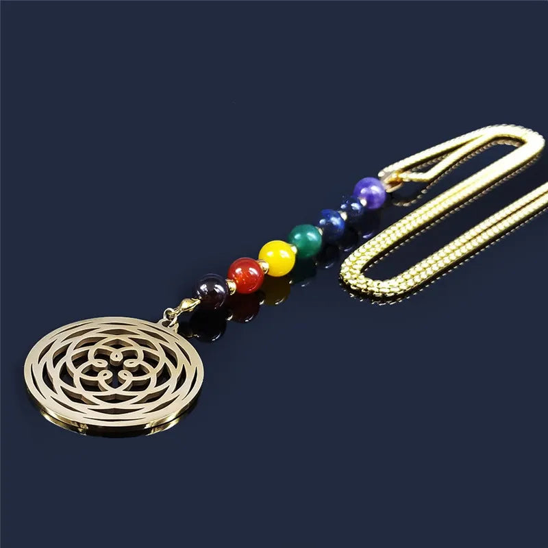 7 Chakra Necklace Lotus Flower Pendant - Natural Stone & Stainless Steel Women's Jewelry | Buddhive
