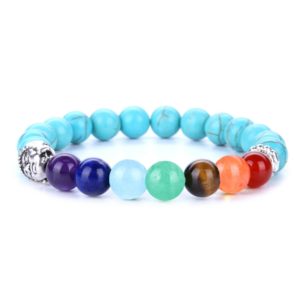 Buddha Bracelet Multicolor Natural Stones - Tiger Eye & Chakra Gemstones - 7.5 inch | Buddhive