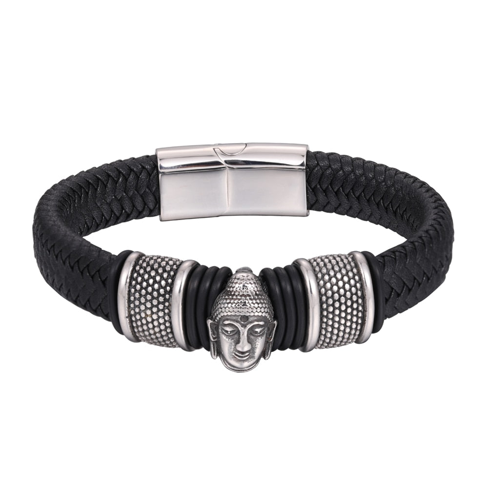 Buddha Leather Bracelet - Genuine Leather with Stainless Steel Clasp - 3 Colors & Sizes | Buddhive