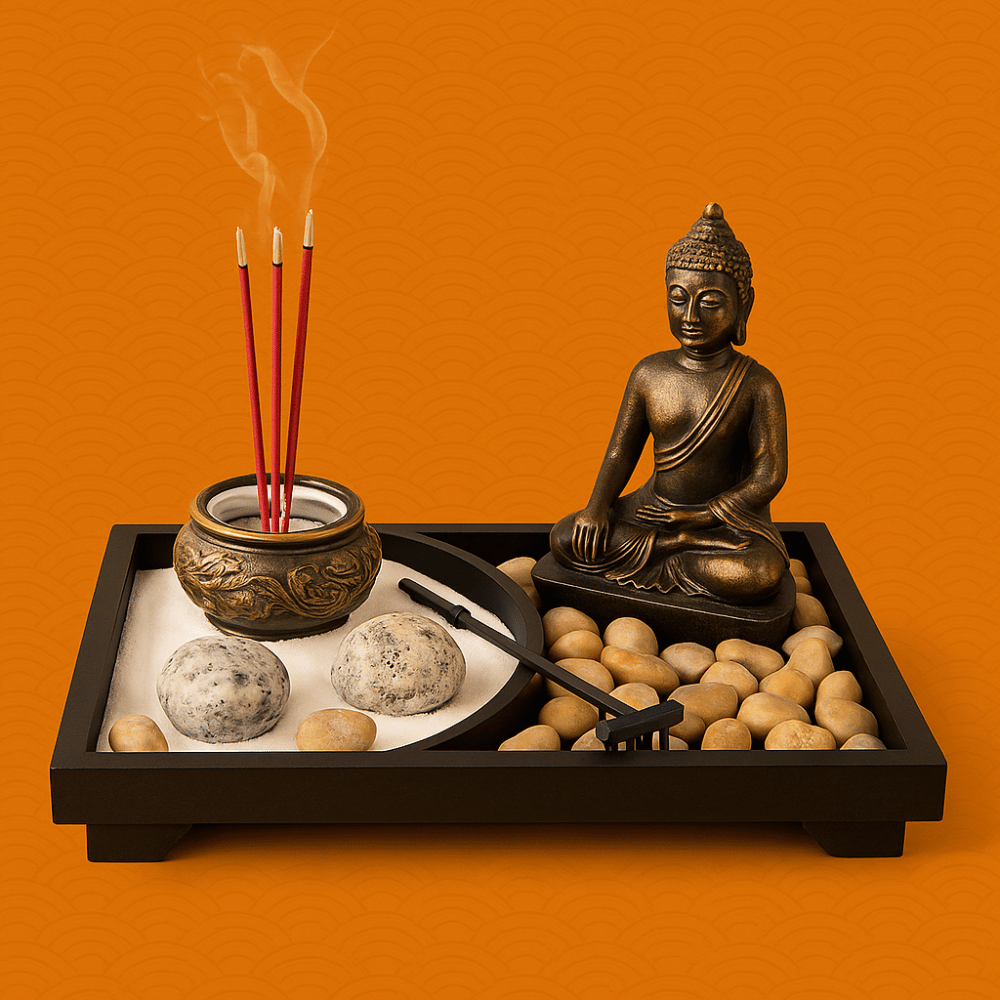 Mini Zen Garden Buddha Meditation Set with Incense Holder - Japanese Desk Garden Kit | Buddhive