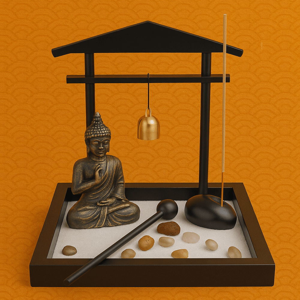 Mini Zen Garden Japanese Desktop Kit - Wood & Stone Meditation Decor with Buddha | Buddhive