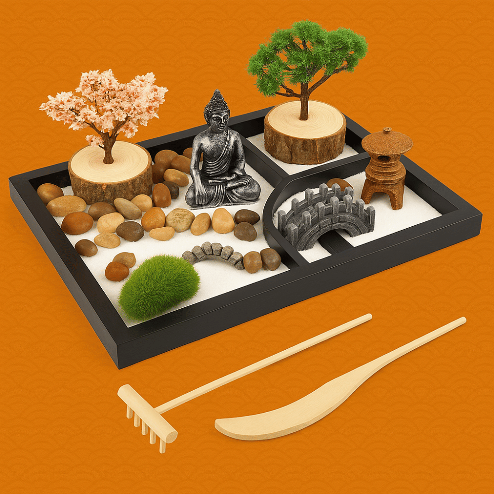 Mini Zen Garden DIY Kit - Desktop Meditation Sand Garden with Rake & Stones | Buddhive