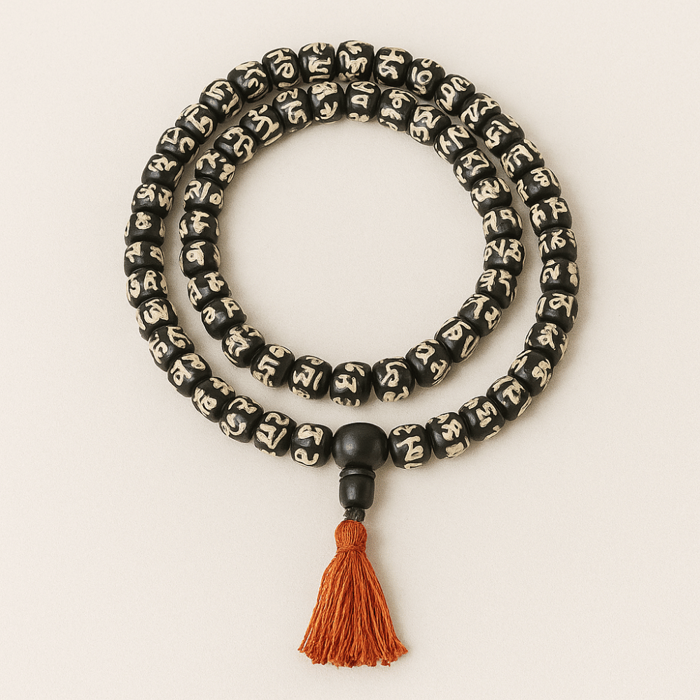Mala Beads 108 Tibetan Yak Bone with OM Mantras - Authentic Prayer Necklace | Buddhive