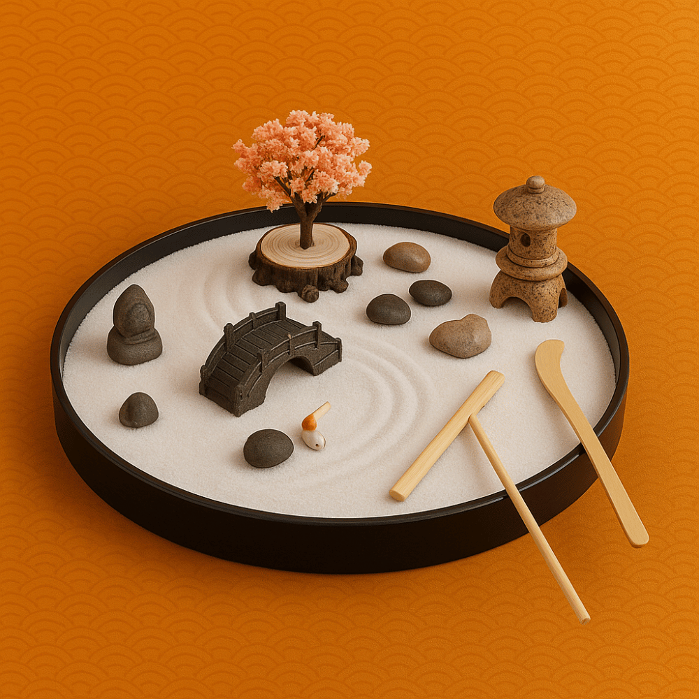 Mini Zen Garden Circular Design - Japanese Meditation Kit 24x24cm | Buddhive