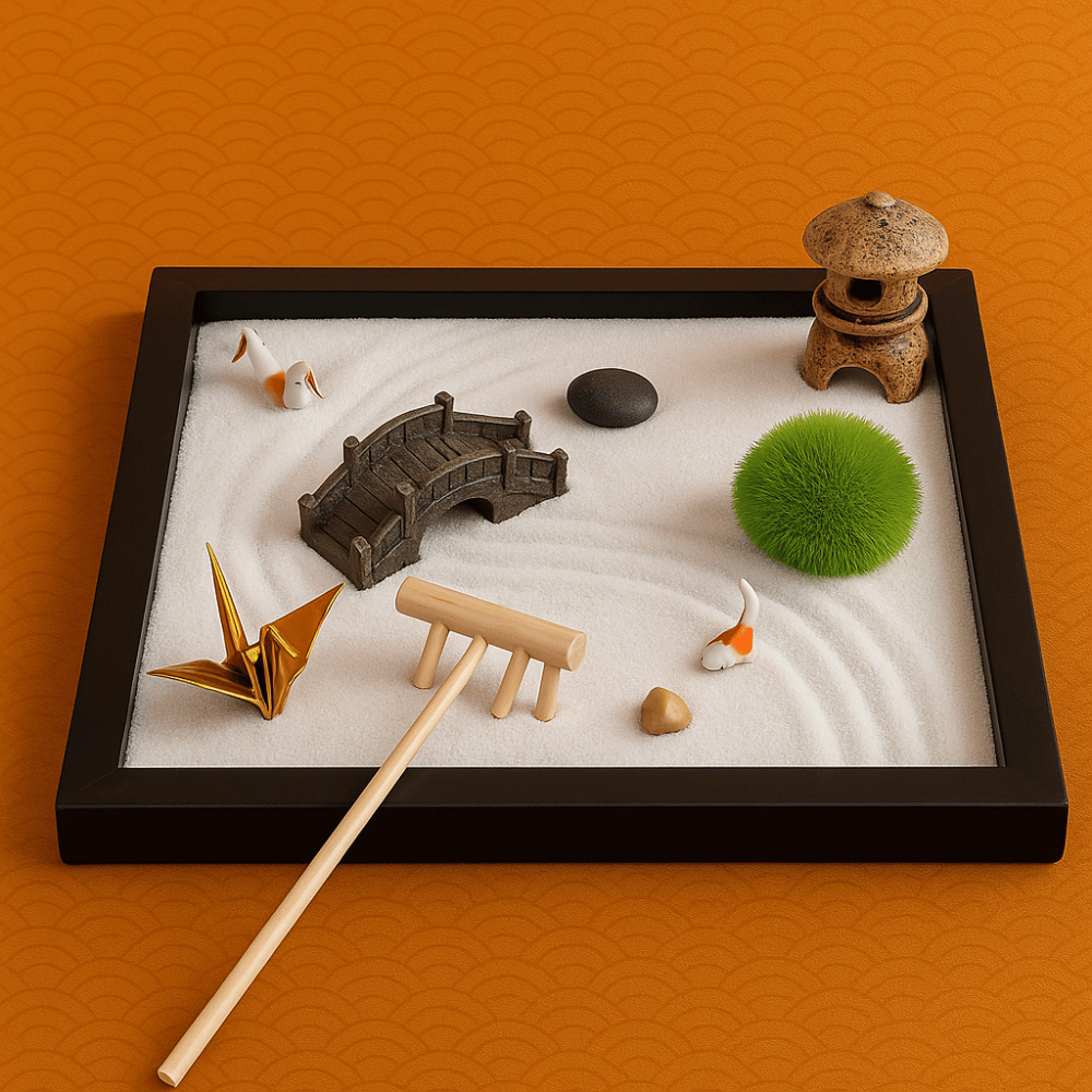 Mini Zen Garden Japanese Desktop Set - Wood Meditation Decor with Sand & Rake | Buddhive