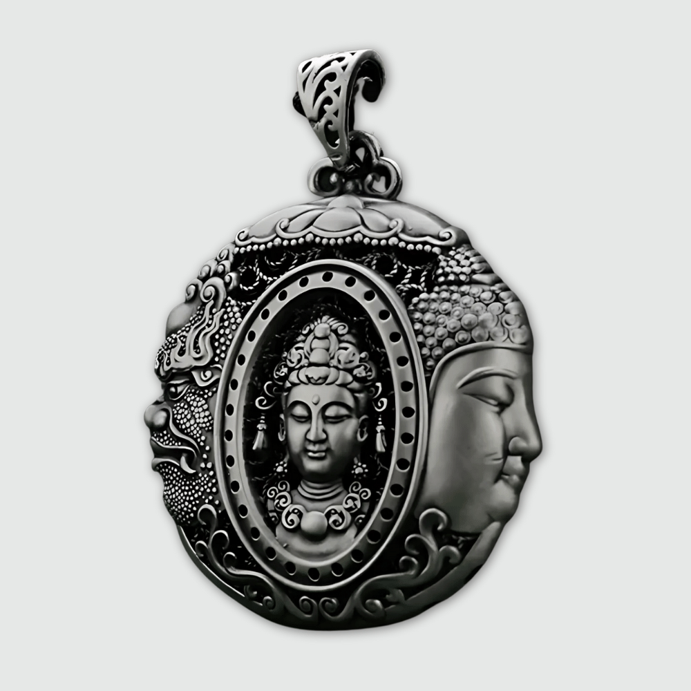 Three Face Buddha Pendant - Copper Buddhist Amulet Necklace - Harmony & Wisdom | Buddhive