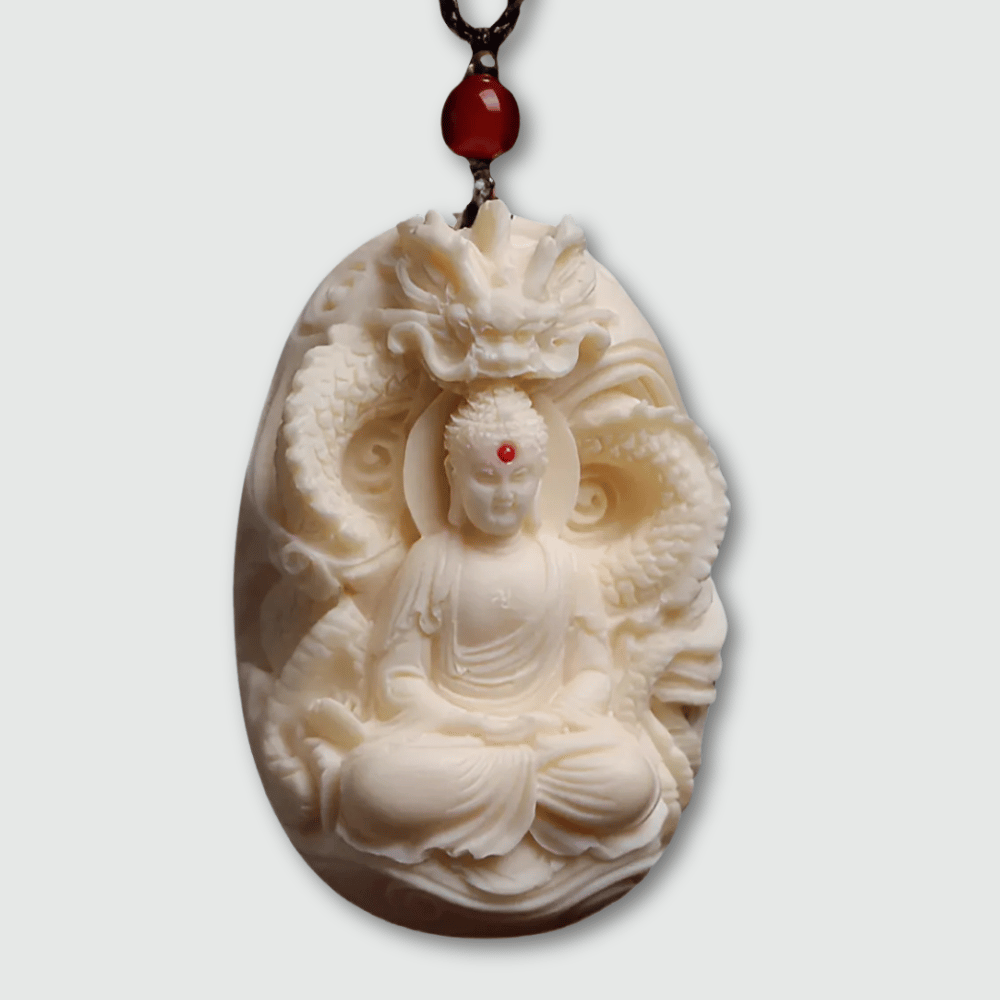 White Dragon Buddha Pendant Necklace - Resin Buddhist Amulet for Protection | Buddhive