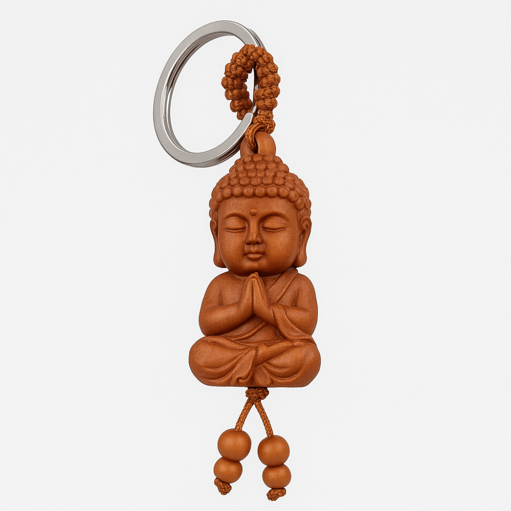 Buddha Keychain Peach Wood Carved - Buddhist Amulet Gift for Spiritual Practice | Buddhive