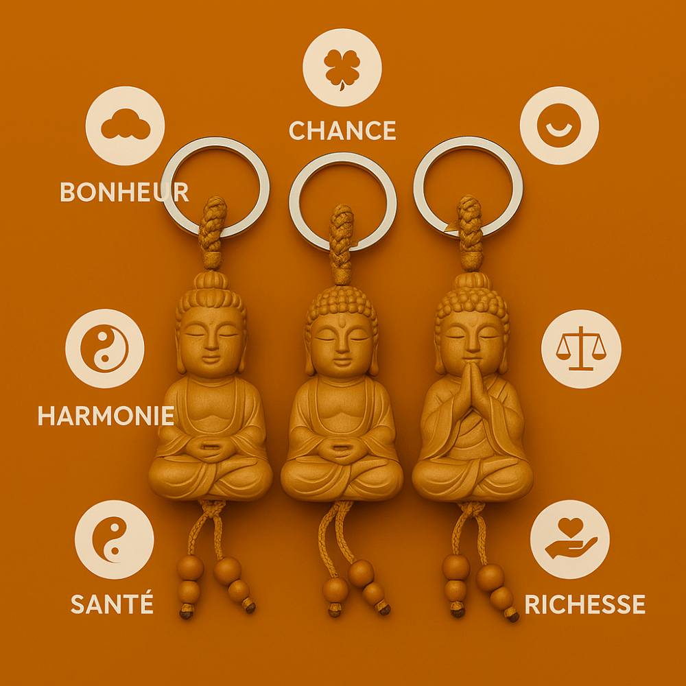 Buddha Keychain Wooden Small Buddhist Charm | Handcrafted Spiritual Accessory | Buddhive