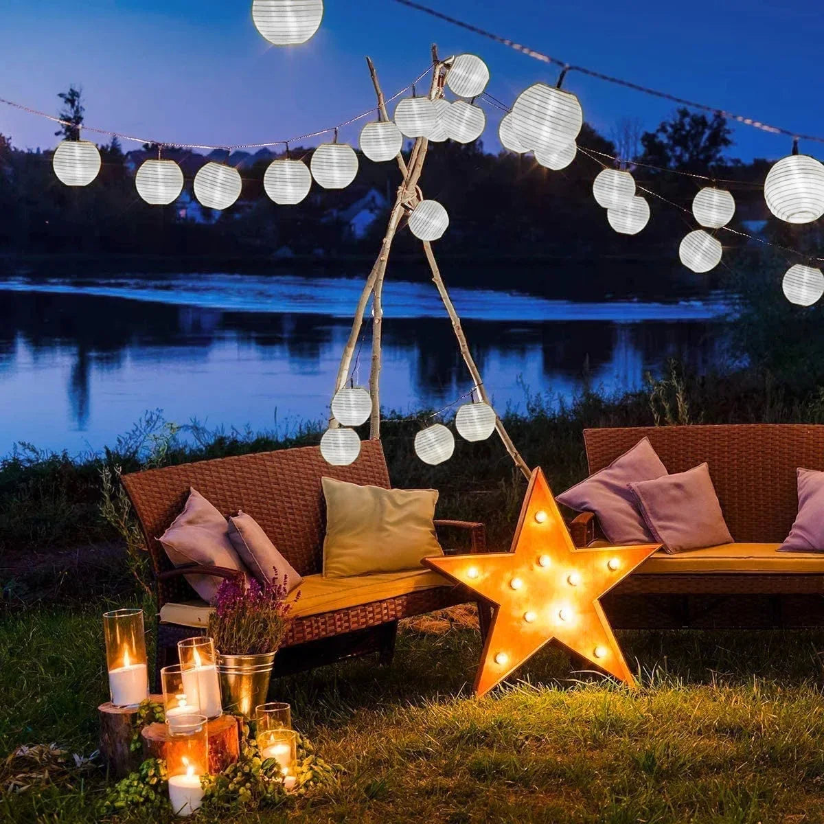 Solar Outdoor Lanterns Chinese Style - LED Garden String Lights - Zen Decor | Buddhive