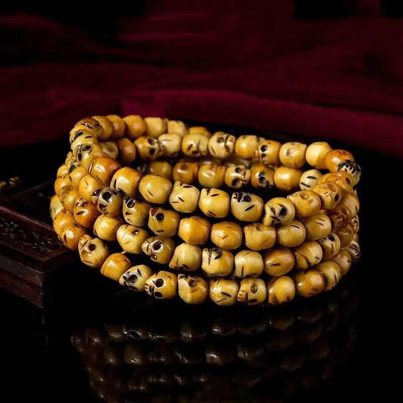 Tibetan Skull Mala Beads 108 Bone Prayer Necklace - Hand Carved Yak Bone | Buddhive