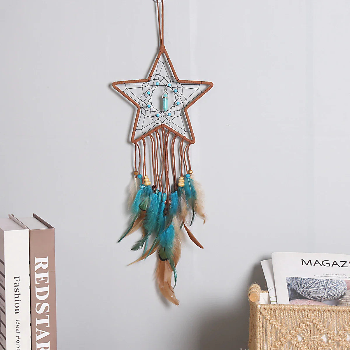 Turquoise Dreamcatcher with Feathers - Boho Spiritual Decor - Handcrafted Wall Hanging | Buddhive