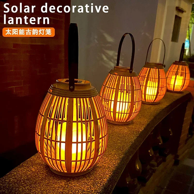 Solar Rattan Lantern Outdoor - Zen Garden Decor with LED Light | Buddhive