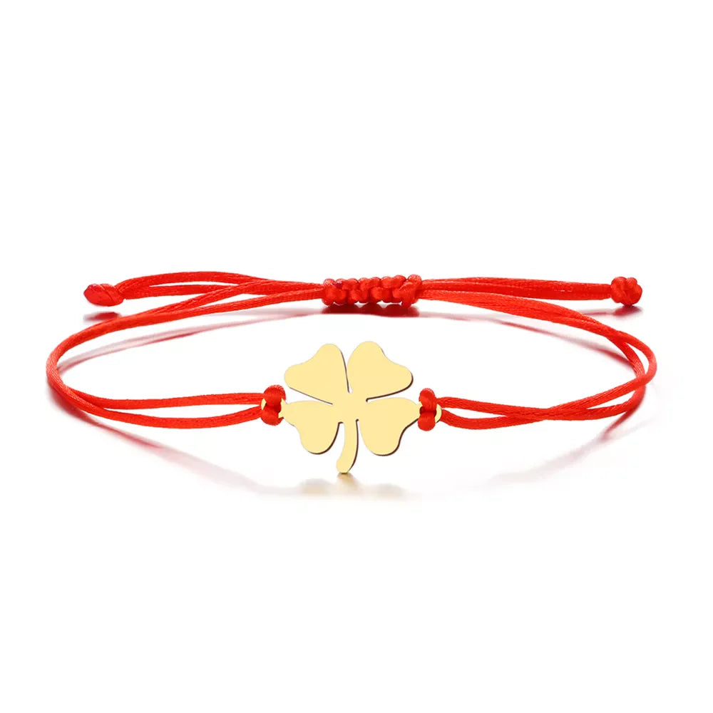 Red Lucky Bracelet String Bracelet with Four Leaf Clover Charm | Buddhive