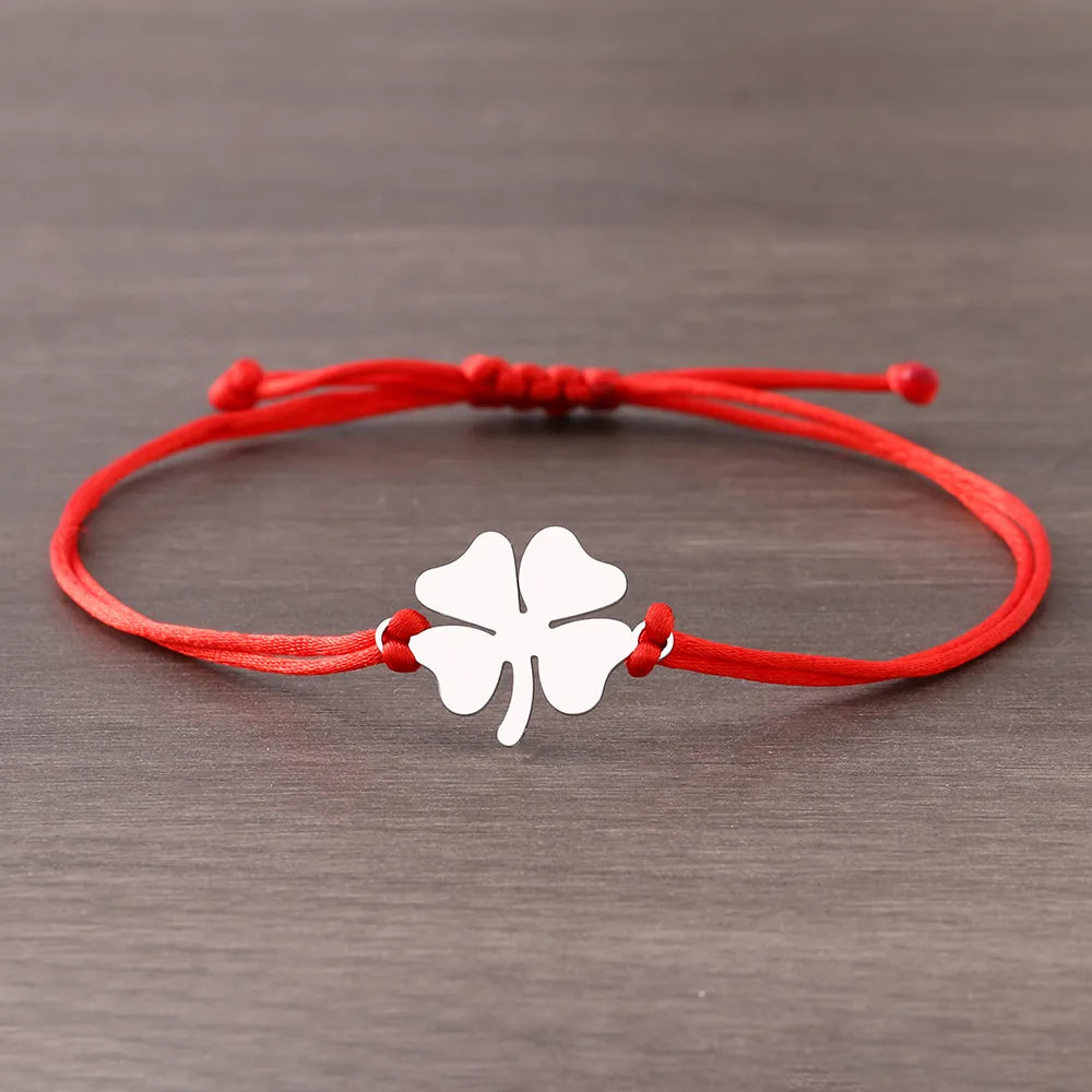 Red Lucky Bracelet String Bracelet with Four Leaf Clover Charm | Buddhive