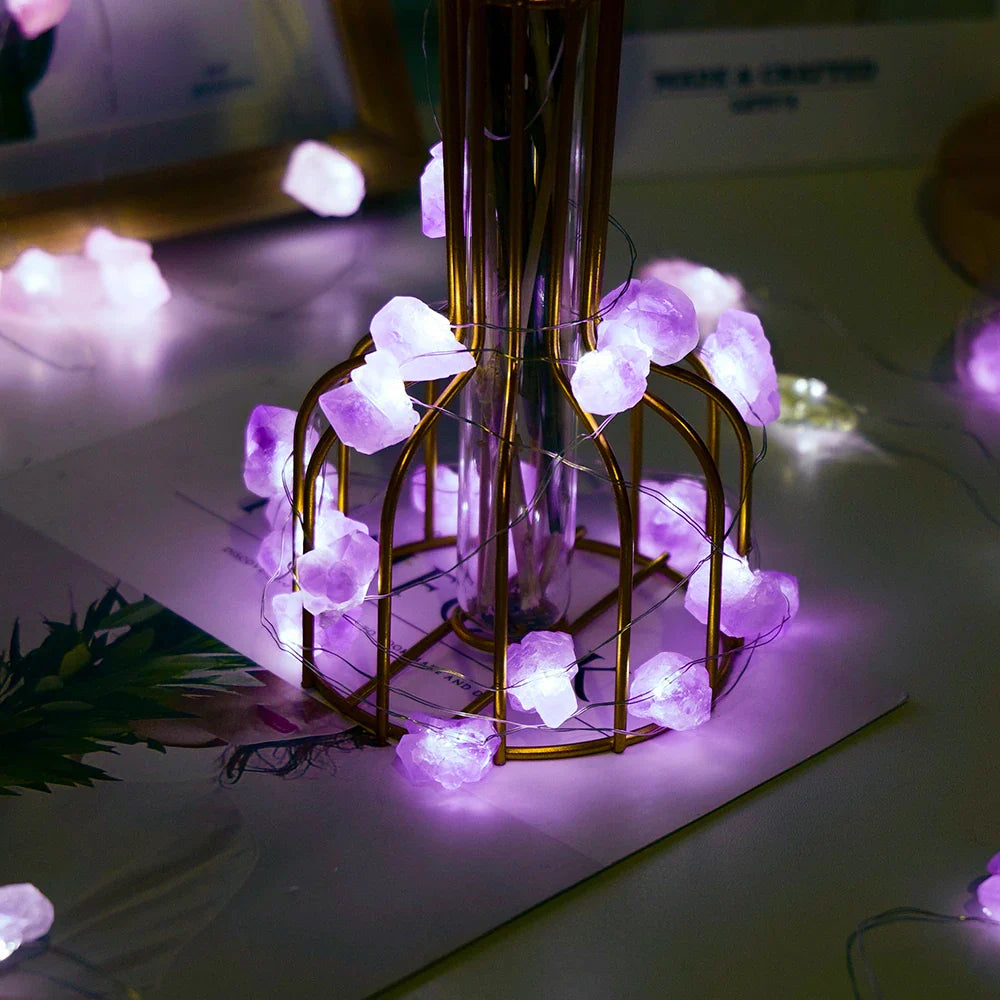 Natural Quartz Crystal String Lights LED - Healing Stone Decor for Meditation Room | Buddhive
