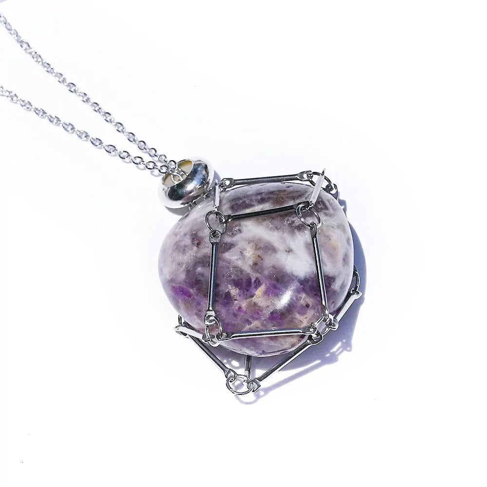 Jade Necklace Natural Crystal Buddhist Jewelry - Stainless Steel Chain | Buddhive