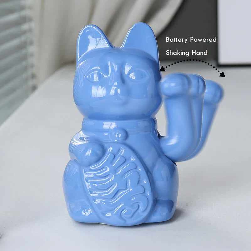 Maneki Neko Lucky Cat Ceramic Figurine - Animated Waving Paw Feng Shui Decor | Buddhive