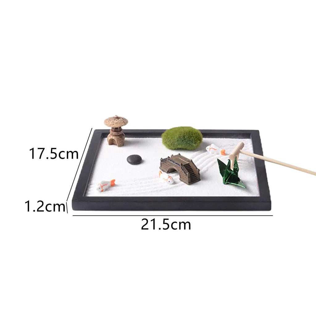 Mini Zen Garden Japanese Desktop Set - Wood Meditation Decor with Sand & Rake | Buddhive