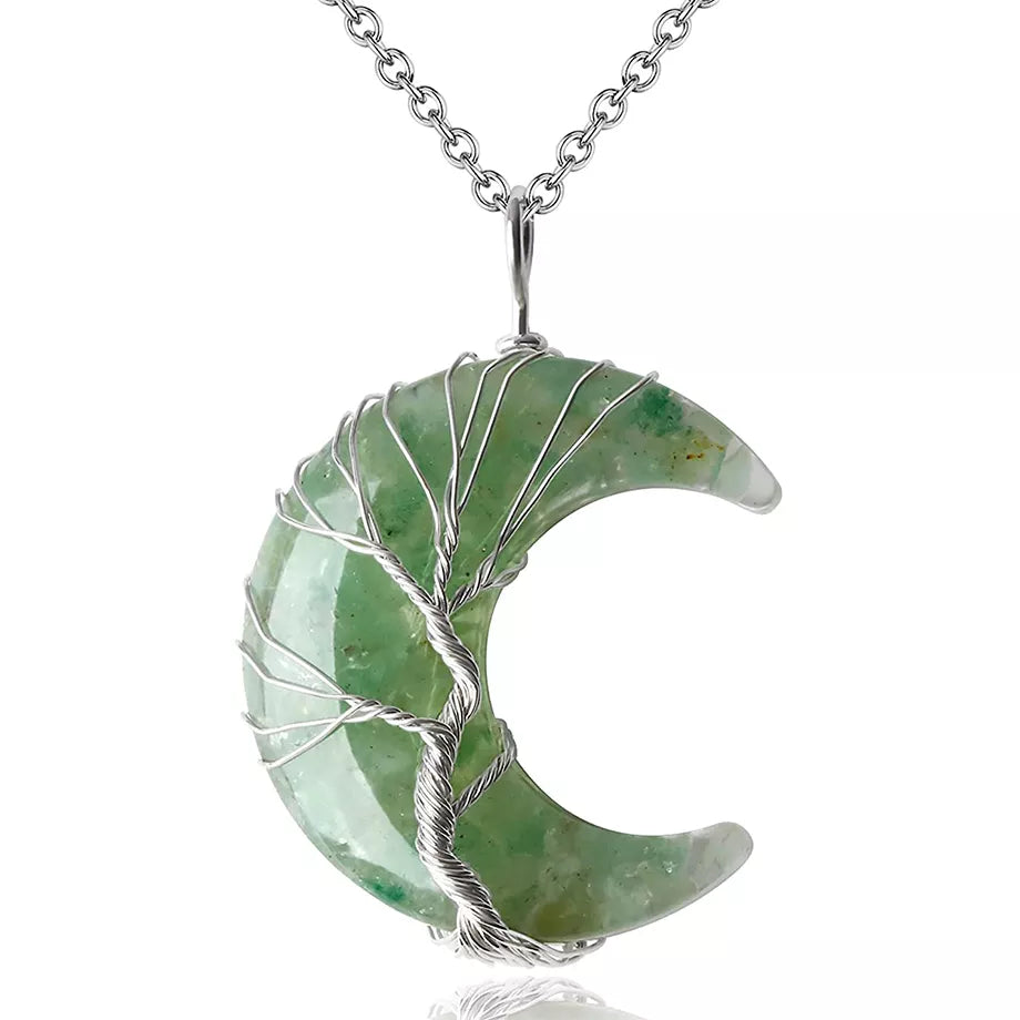 7 Chakra Necklace Tree of Life with Natural Stone Crescent Moon | Buddhive