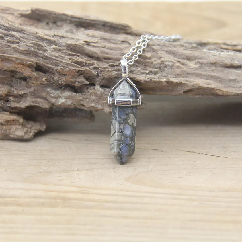 Hexagonal Stone Necklace - Natural Gemstone Pendant - Tiger's Eye & Obsidian | Buddhive