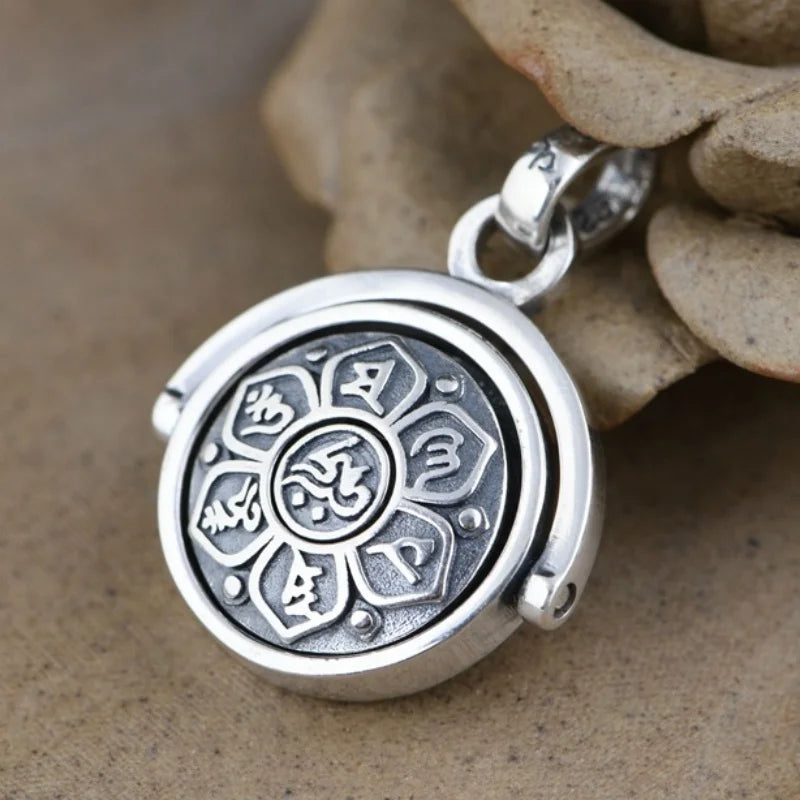 Buddhist Amulet Rotating 6 Mantras - 925 Sterling Silver Pendant | Buddhive