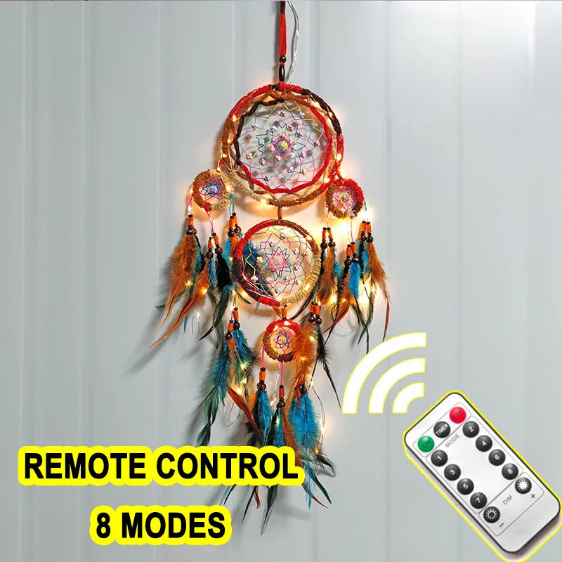 LED Dream Catcher with Lights - Handcrafted Boho Wall Decor - Bedroom & Meditation Space | Buddhive