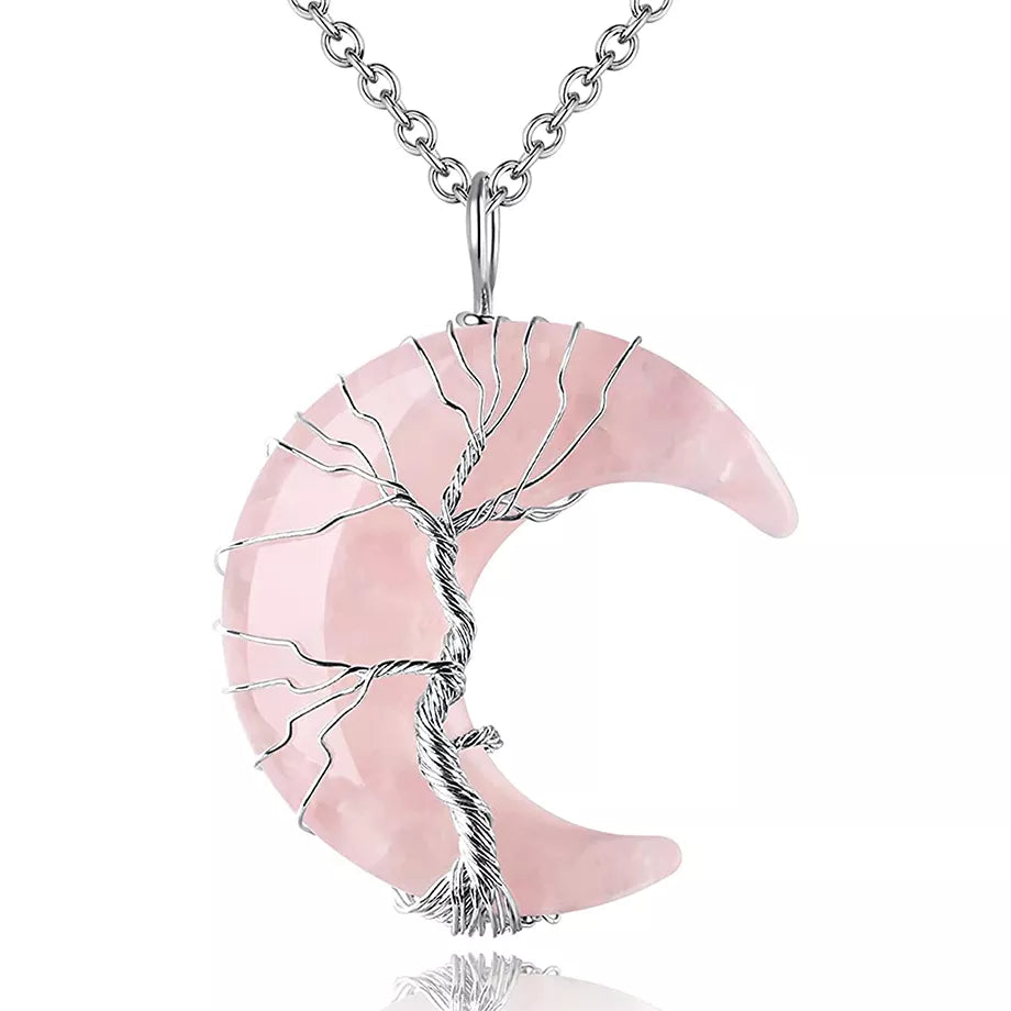 7 Chakra Necklace Tree of Life with Natural Stone Crescent Moon | Buddhive