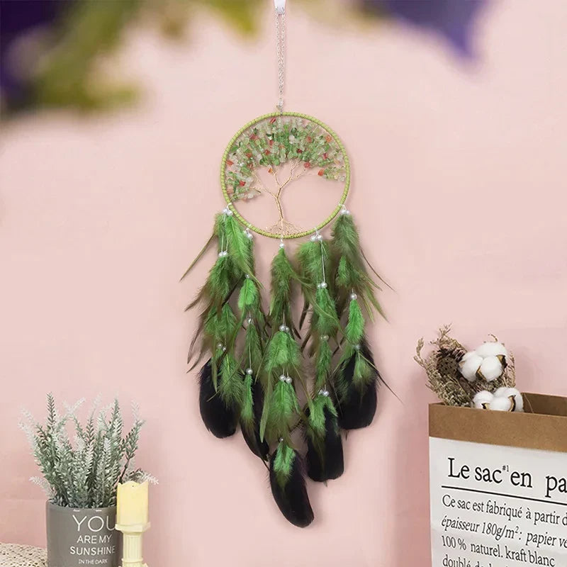 Tree of Life Dream Catcher Green - Handwoven Textile Wall Hanging - Spiritual Home Decor | Buddhive