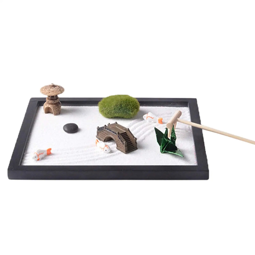 Mini Zen Garden Japanese Desktop Set - Wood Meditation Decor with Sand & Rake | Buddhive