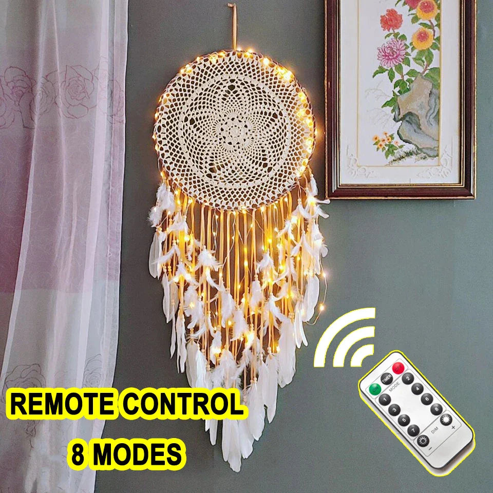 LED Dream Catcher with Lights - Handcrafted Boho Wall Decor - Bedroom & Meditation Space | Buddhive
