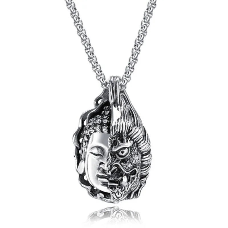 Buddha Demon Pendant Necklace - Zinc Alloy Buddhist Protection Amulet | Buddhive