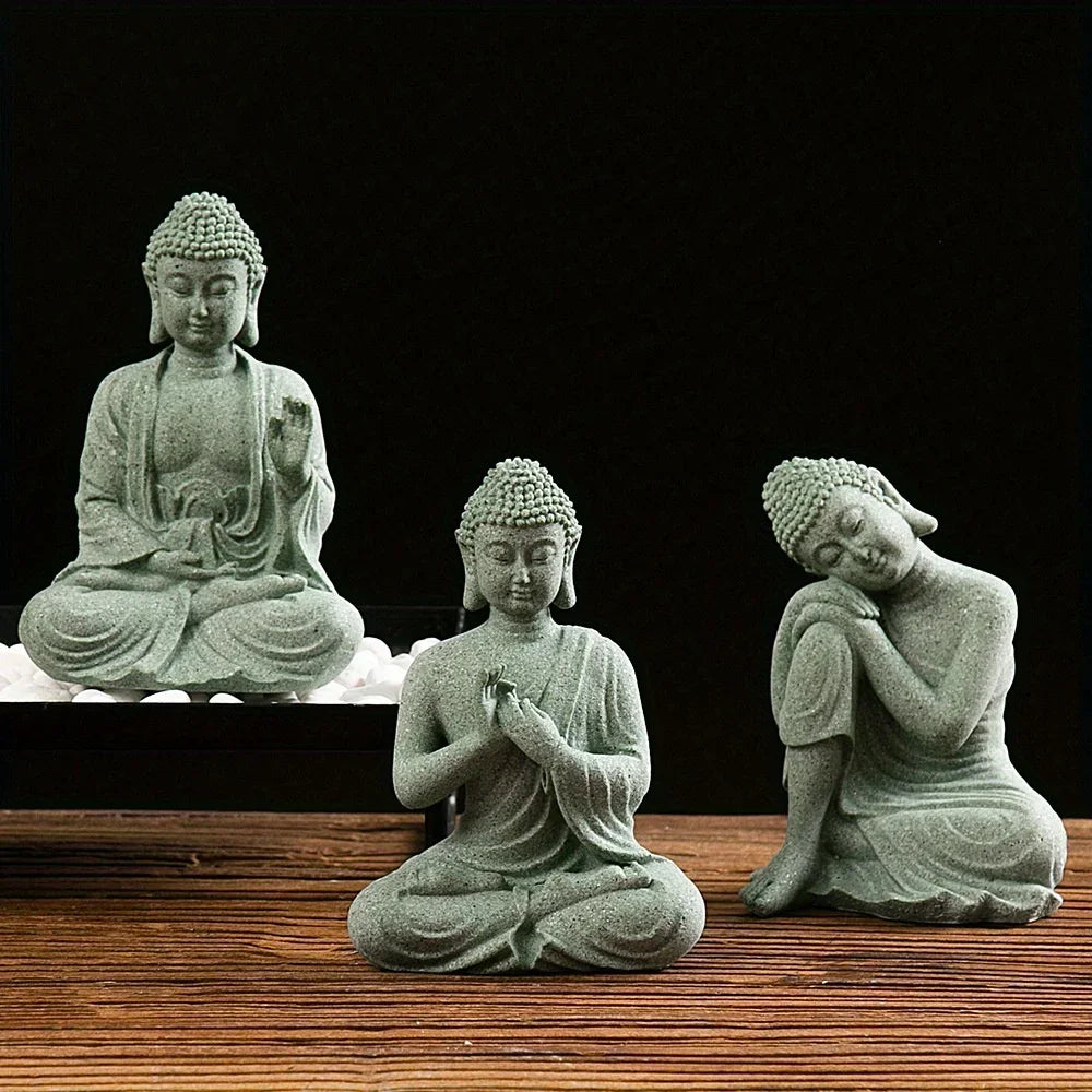 Green Sandstone Buddha Statue - Hand-Carved Meditation Figurine for Home & Altar | Buddhive