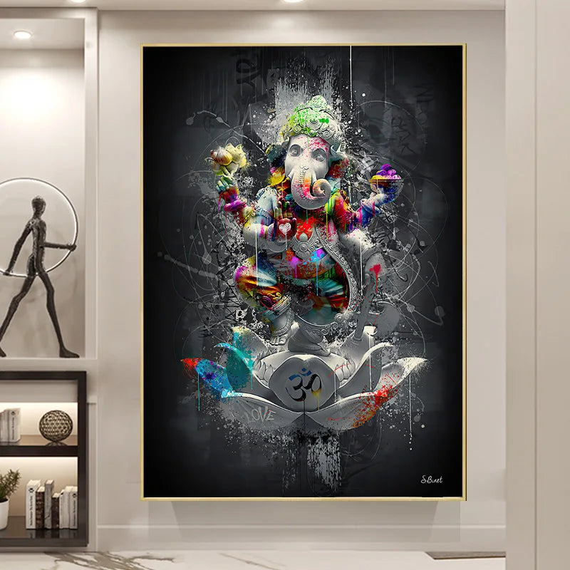 Ganesh Wall Art Pop Art Canvas Print - Colorful Hindu Deity Decor | Buddhive
