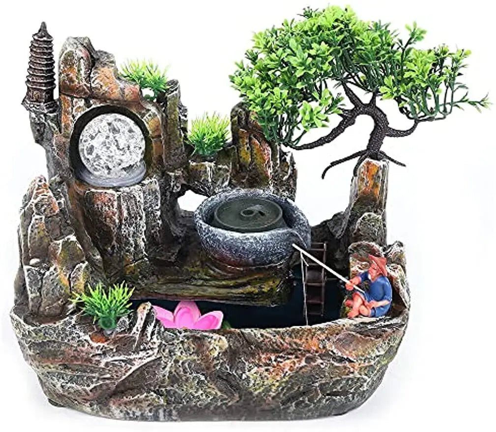 Zen Fountain Indoor LED Resin Water Fountain - Relaxation & Feng Shui Decor | Buddhive