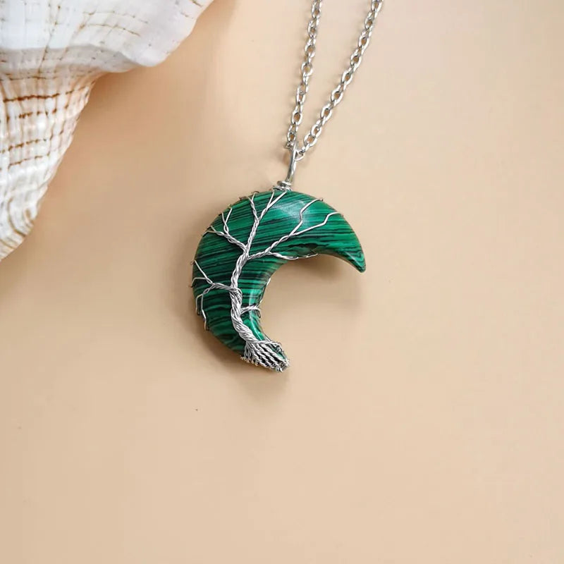 Tree of Life Necklace Crescent Moon Stone Pendant - Buddhist Jewelry | Buddhive
