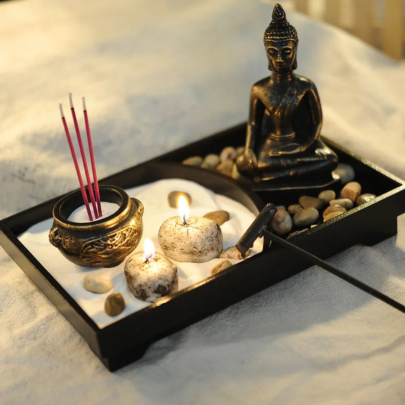 Mini Zen Garden Buddha Meditation Set with Incense Holder - Japanese Desk Garden Kit | Buddhive