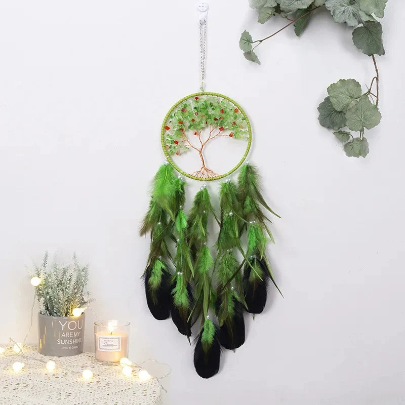 Tree of Life Dream Catcher Green - Handwoven Textile Wall Hanging - Spiritual Home Decor | Buddhive